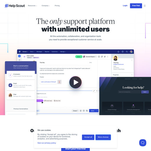 helpscout.com homepage in Mar 2025