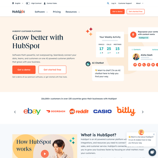 hubspot.com homepage in Jun 2024