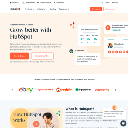 hubspot.com homepage in Aug 2024