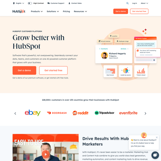 hubspot.com homepage in Oct 2024