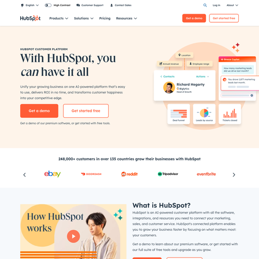 hubspot.com homepage in Apr 2025