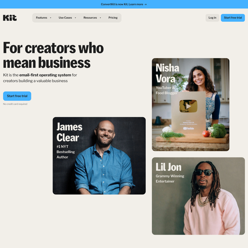 kit.com homepage in Nov 2024
