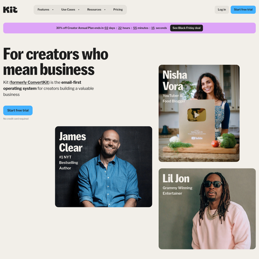 kit.com homepage in Dec 2024