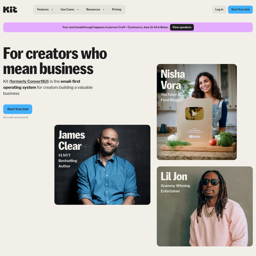 kit.com homepage in Mar 2025