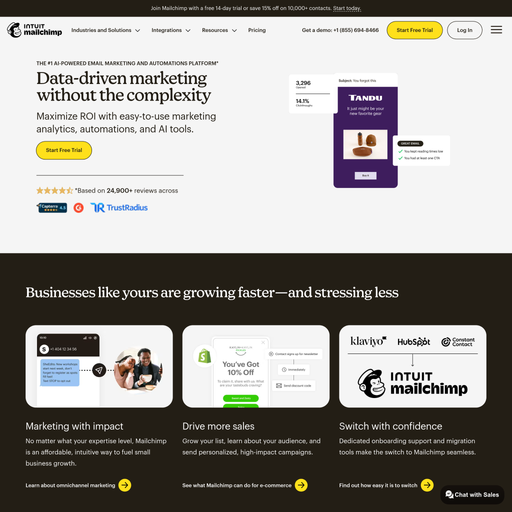 mailchimp.com homepage in Feb 2026