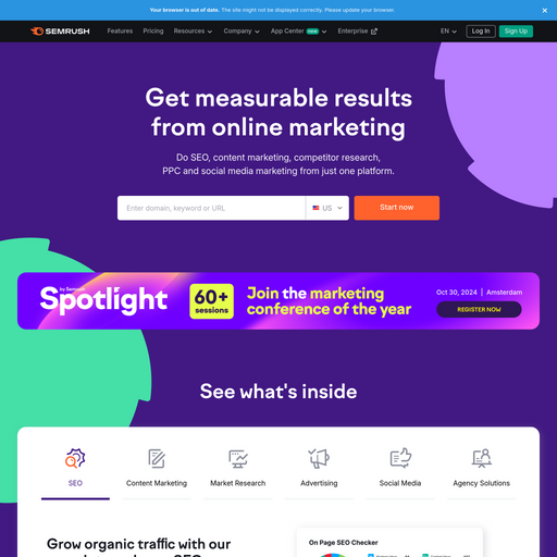 semrush.com homepage in Oct 2024