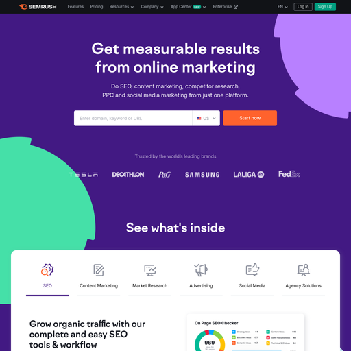 semrush.com homepage in Dec 2024