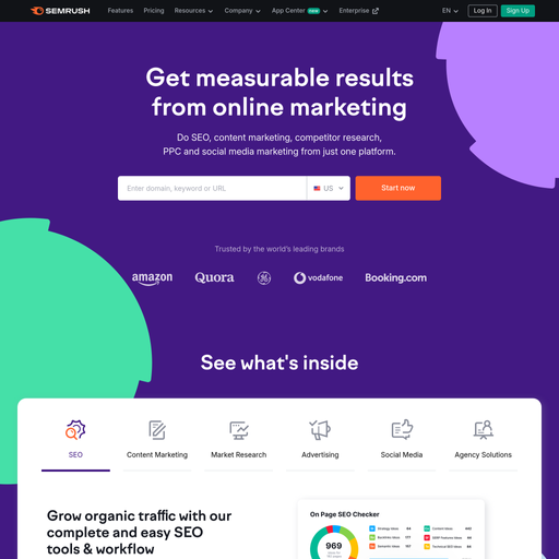 semrush.com homepage in Jan 2025