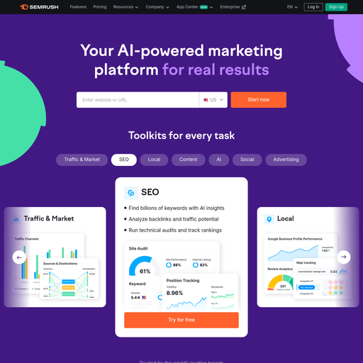 semrush.com homepage in Jun 2025