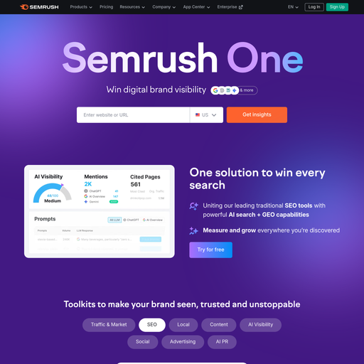 semrush.com homepage in Jan 2026