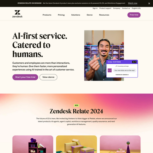 zendesk.com homepage in May 2024