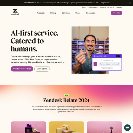 zendesk.com homepage in Jun 2024
