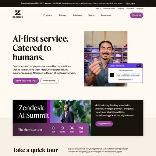 zendesk.com homepage in Oct 2024