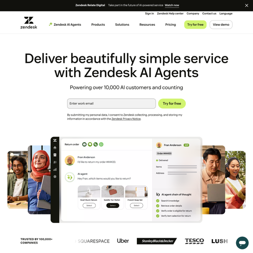 zendesk.com homepage in May 2025